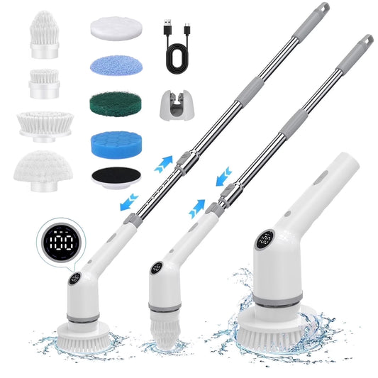 Electric Spin Scrubber, 450RPM Cordless Power Scrubber with Adjustable Handle 8 Heads Shower Cleaning Brush for Bathroom Floor